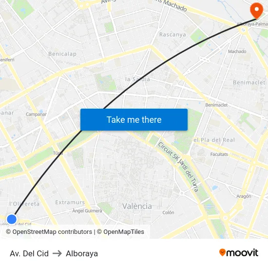 Av. Del Cid to Alboraya map