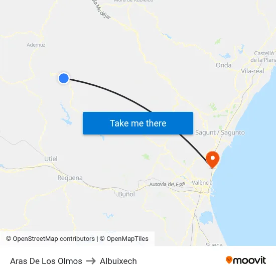 Aras De Los Olmos to Albuixech map