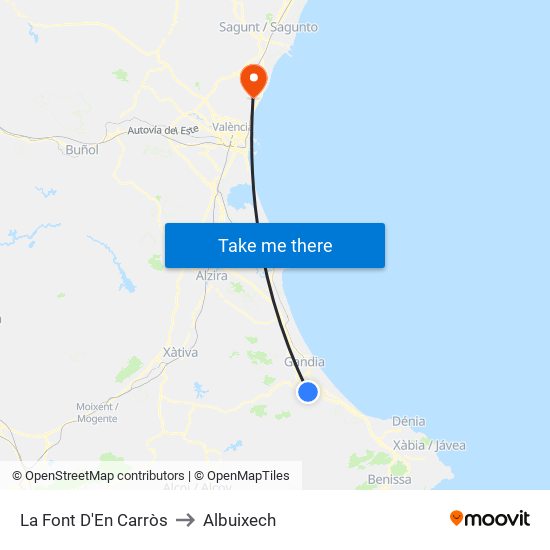 La Font D'En Carròs to Albuixech map