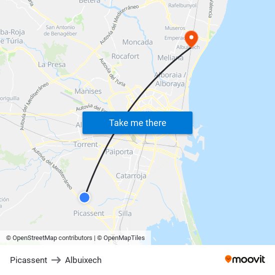 Picassent to Albuixech map