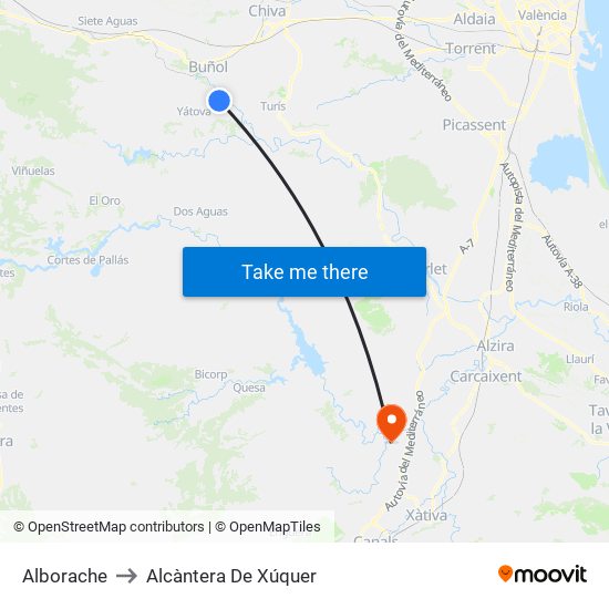 Alborache to Alcàntera De Xúquer map