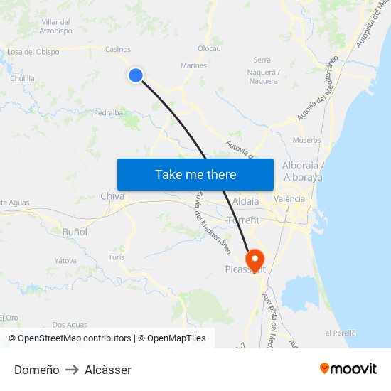 Domeño to Alcàsser map