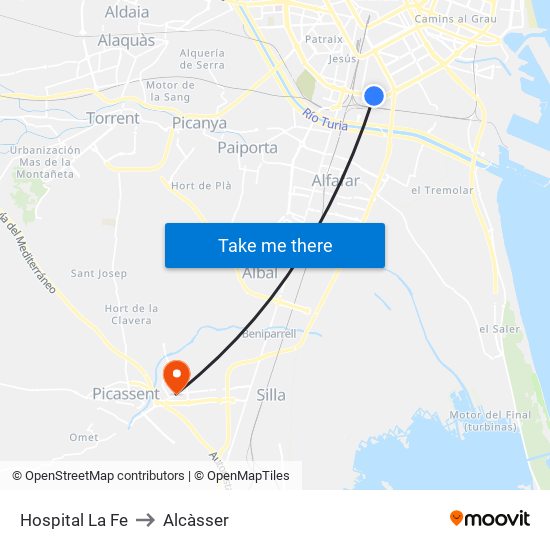Hospital La Fe to Alcàsser map