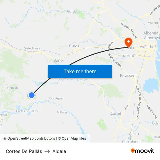 Cortes De Pallás to Aldaia map