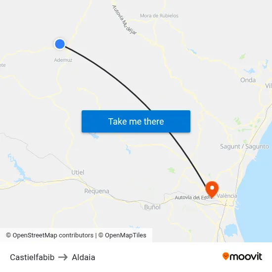 Castielfabib to Aldaia map