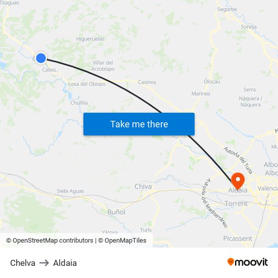 Chelva to Aldaia map
