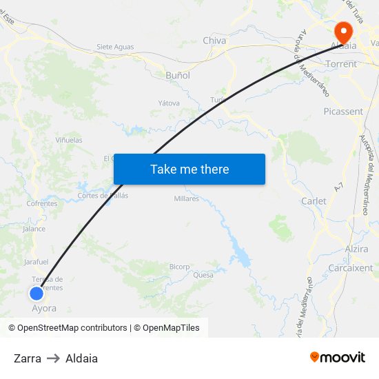 Zarra to Aldaia map
