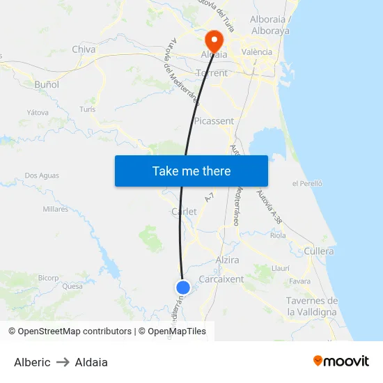 Alberic to Aldaia map