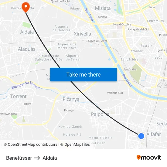 Benetússer to Aldaia map