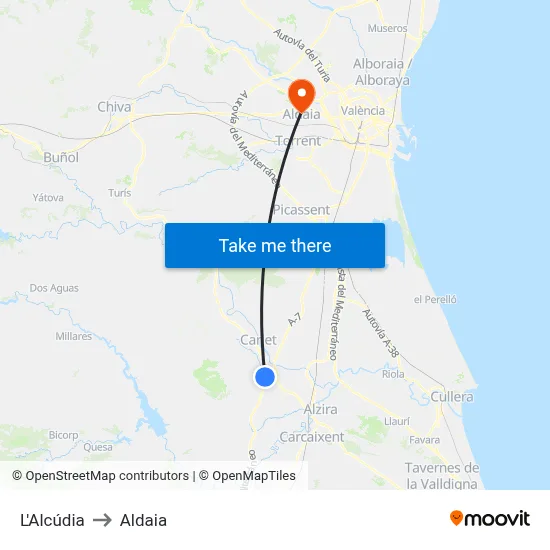 L'Alcúdia to Aldaia map