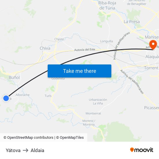 Yátova to Aldaia map