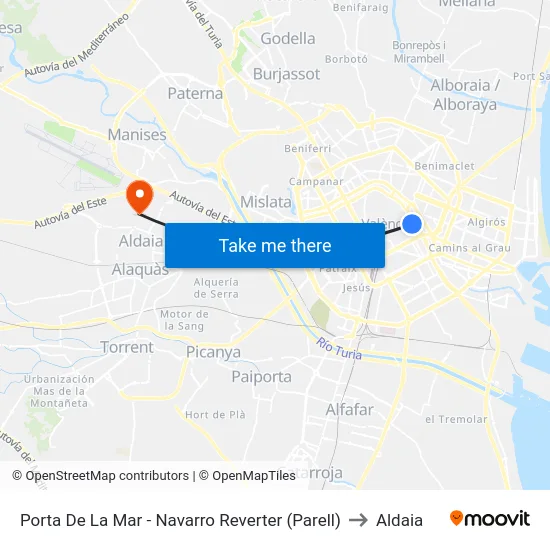 Porta De La Mar - Navarro Reverter (Parell) to Aldaia map