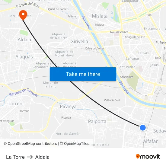La Torre to Aldaia map