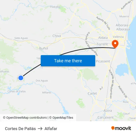 Cortes De Pallás to Alfafar map