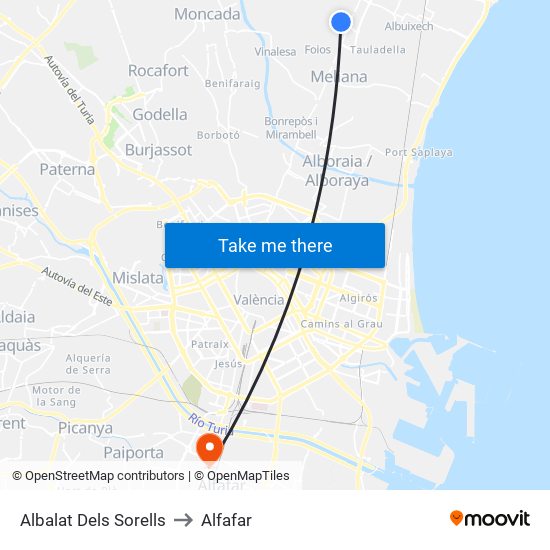 Albalat Dels Sorells to Alfafar map