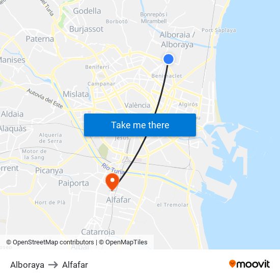 Alboraya to Alfafar map