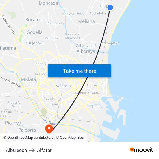 Albuixech to Alfafar map