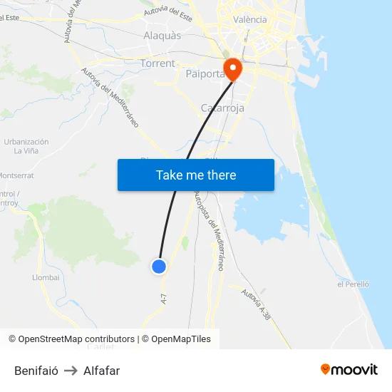 Benifaió to Alfafar map