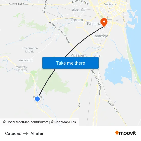 Catadau to Alfafar map