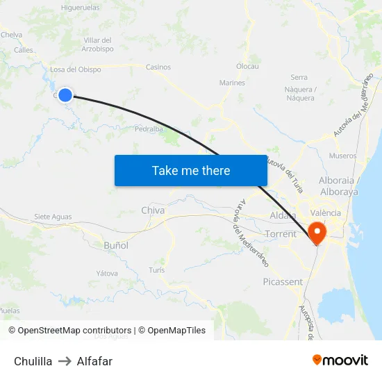 Chulilla to Alfafar map