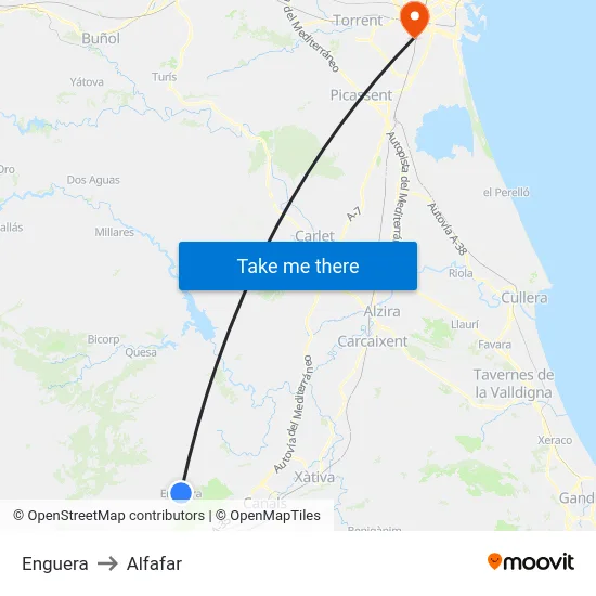 Enguera to Alfafar map