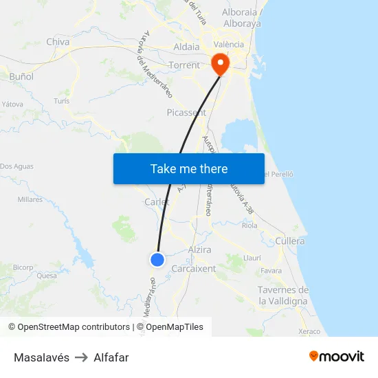 Masalavés to Alfafar map