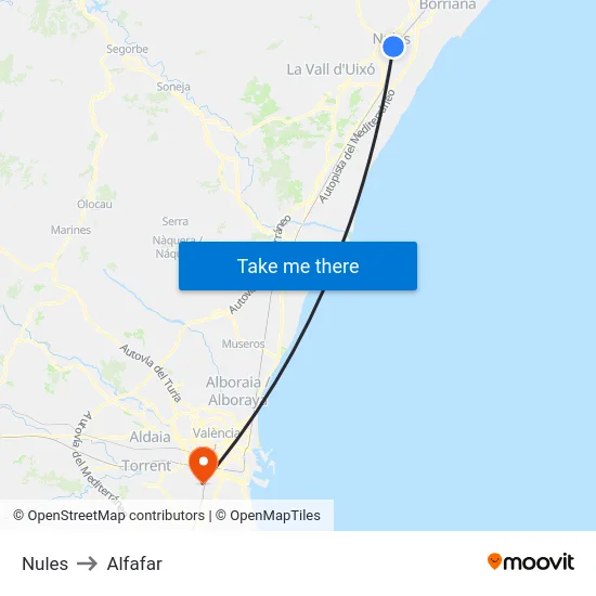 Nules to Alfafar map