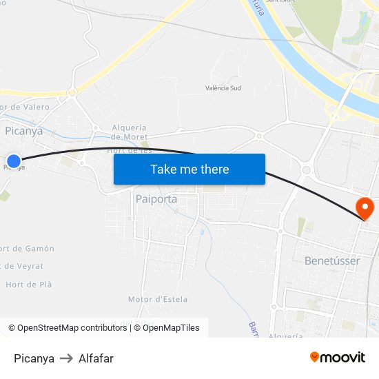 Picanya to Alfafar map
