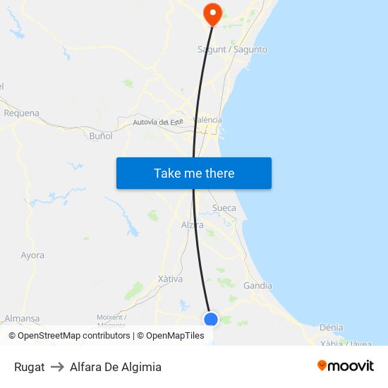 Rugat to Alfara De Algimia map