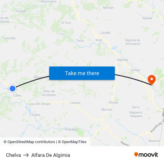 Chelva to Alfara De Algimia map