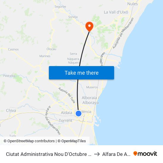 Ciutat Administrativa Nou D'Octubre - Lluís Lamarca to Alfara De Algimia map