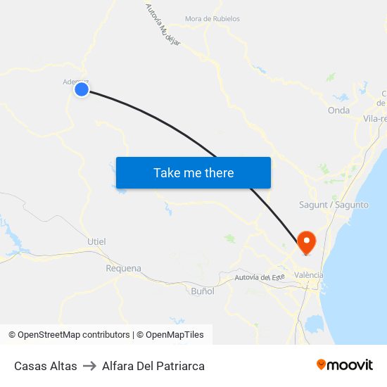 Casas Altas to Alfara Del Patriarca map