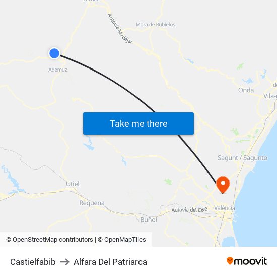 Castielfabib to Alfara Del Patriarca map