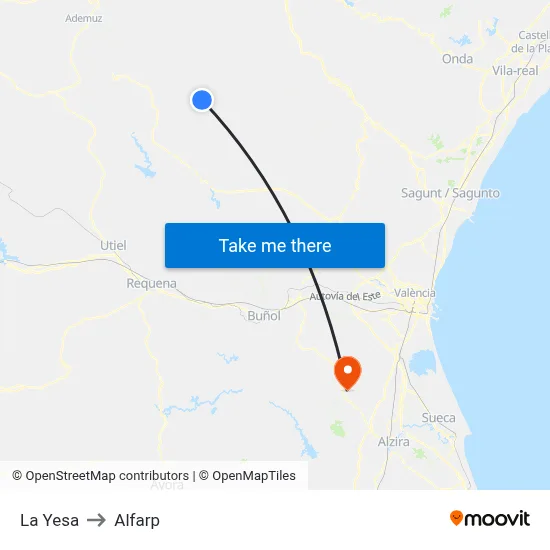 La Yesa to Alfarp map