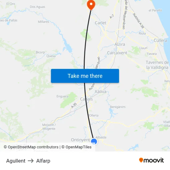 Agullent to Alfarp map