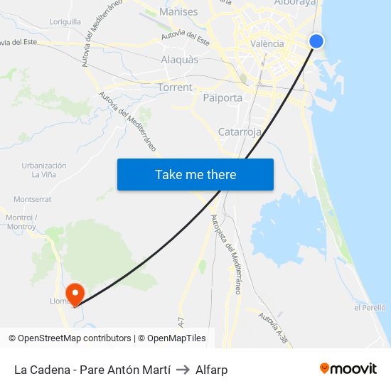 Tarongers (Imparell)  - Metro La Cadena to Alfarp map