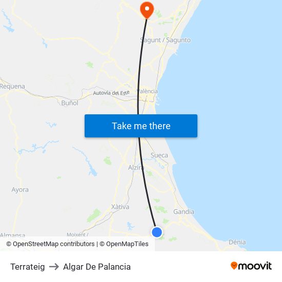 Terrateig to Algar De Palancia map