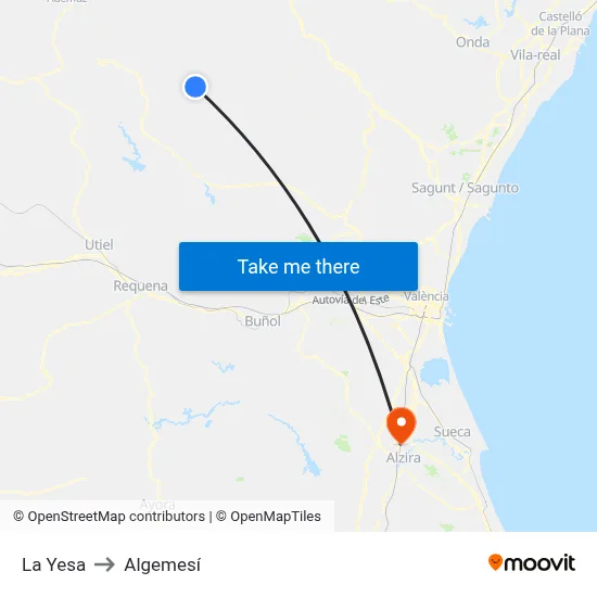 La Yesa to Algemesí map