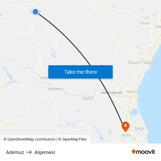 Ademuz to Algemesí map