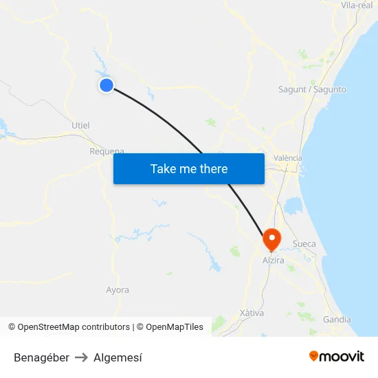 Benagéber to Algemesí map