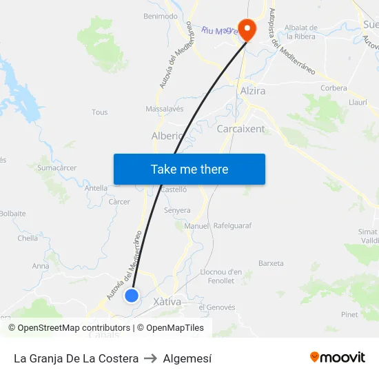 La Granja De La Costera to Algemesí map