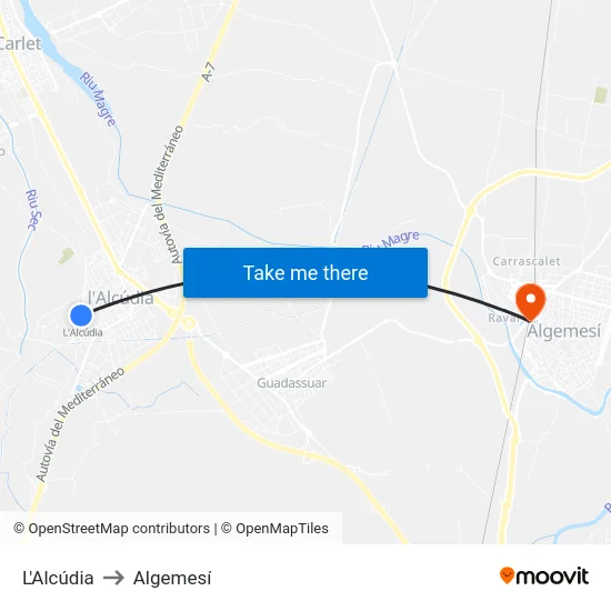 L'Alcúdia to Algemesí map