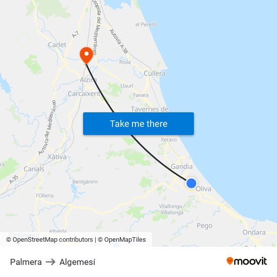 Palmera to Algemesí map