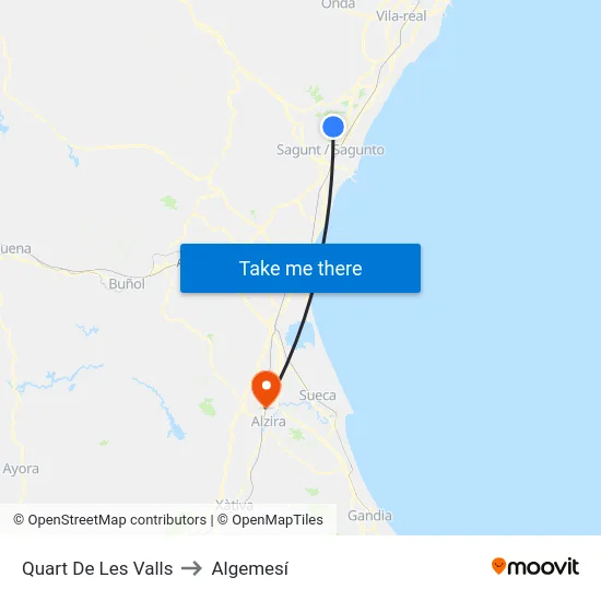 Quart De Les Valls to Algemesí map
