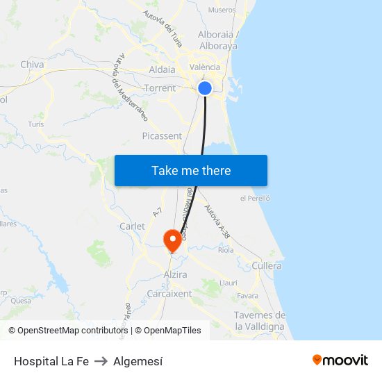 Hospital La Fe to Algemesí map