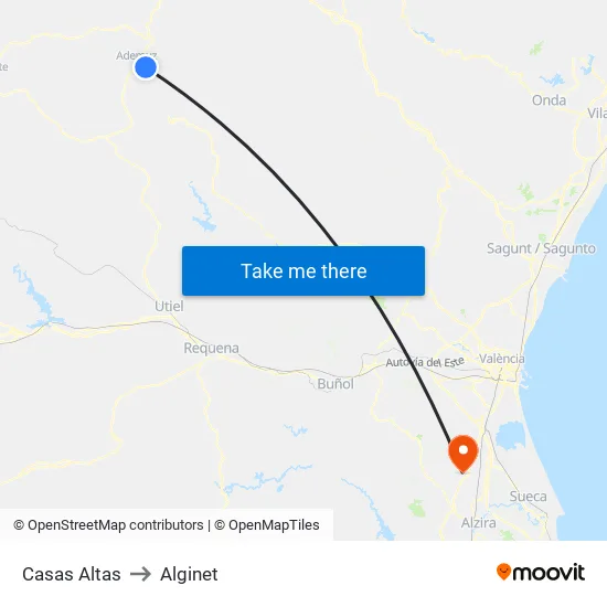 Casas Altas to Alginet map