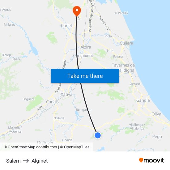 Salem to Alginet map