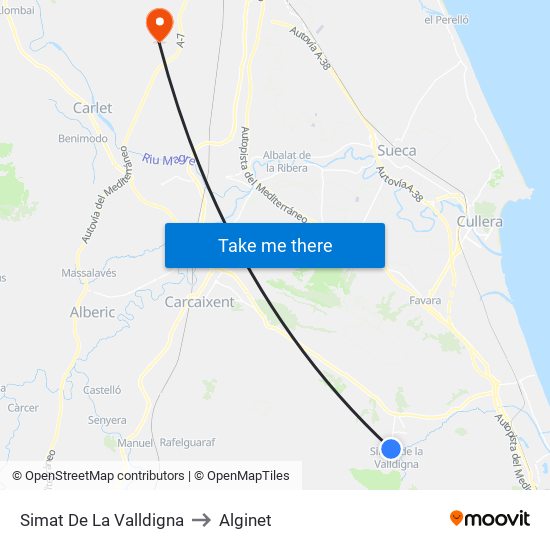 Simat De La Valldigna to Alginet map