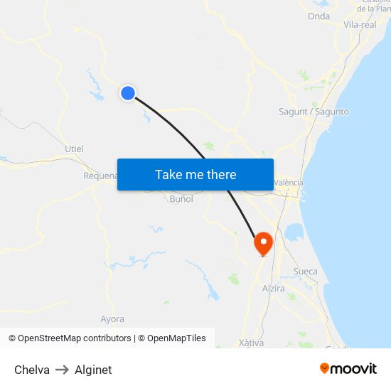Chelva to Alginet map