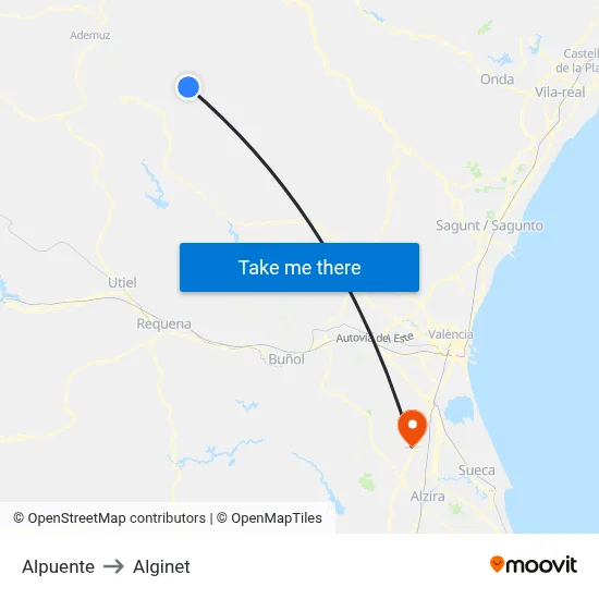 Alpuente to Alginet map